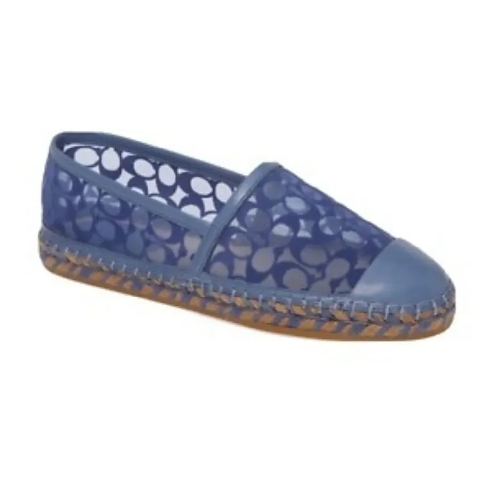 Coach Designer Cleo Signature Logo Stone Blue Mesh Flats Espadrilles 5